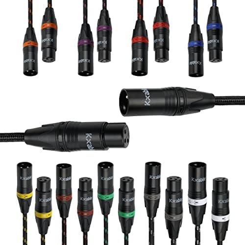 XLR Microphone Cable 10 Feet (10 Pack, Multi Colors), Nylon Braided Patch Cable, 3 pin Shielded Balanced Male to Female Mic Cord for Amplifier, Recording Studio, Mixer with 10 Cable Ties- 10FT/10PK