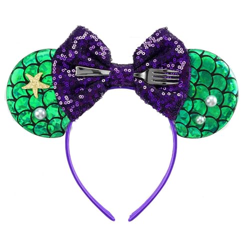 LYLIN Ariel Mouse Ears Headband for Women Girls Adult, Little Mermaid Hair Accessories for Cosplay Costume, Travel, Party Decorations