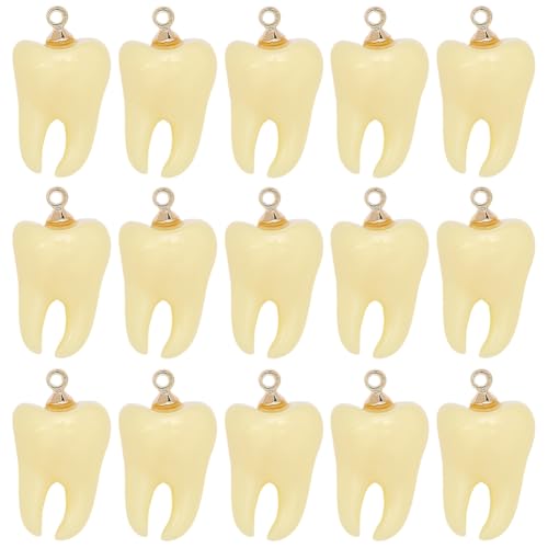 Pendentifs dentaires en résine jaune SUNNYCLUE avec anneau métallique pour porte-clés