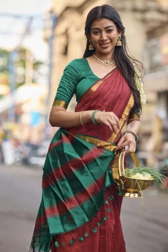 Image of Women's Cotton Soft Silk Sarees | Jamdani Cotton Saree With Attach Unstitched Blouse Piece