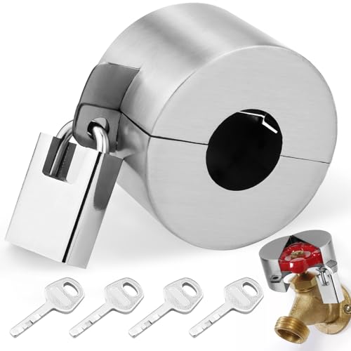 Gnellkoor Outdoor Faucet Lock, Water Hose Bib Spigot Lock Stainless Steel Cover & Padlock Kits for 1-1/2 to 3 Inch Dia Valve Handles to Prevent Outside Water Theft and Unauthorized Use