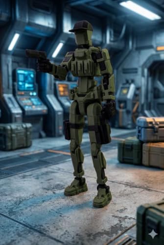 Image of Military Soldier Dummy 13 Robot Action Figure with Weapons, 5.25 Inch, Articulated Joints, Plastic, Modern Robot Theme (Army Green)