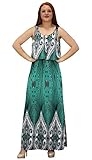Peach Couture Sleeveless Bohemian Print Scoop Neck Overlay Cocktail Maxi Dress Teal Large
