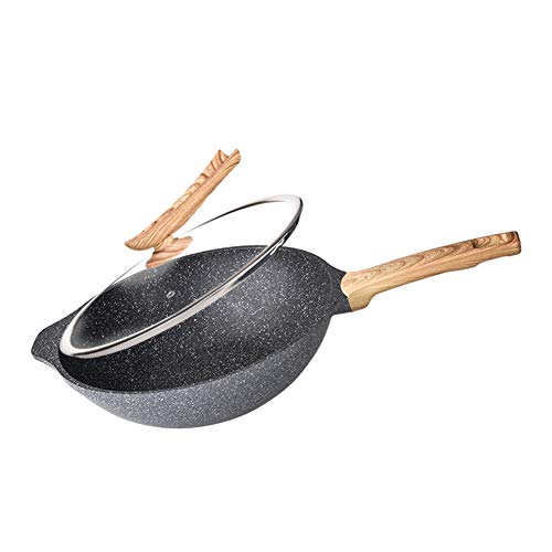 Sartén Wok Antiadherente 30cm, 9 Capas 100% Libre De Toxinas Con Tapa Transparente, Mango...