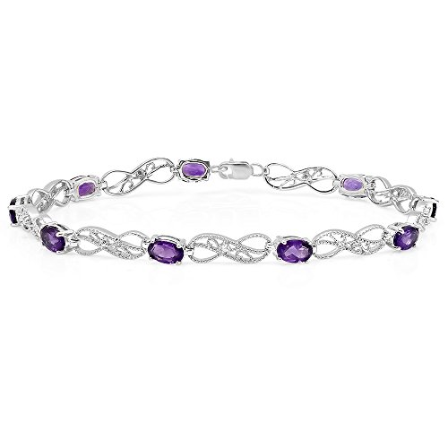Dazzlingrock Collection Real Oval Cut Amethyst & Round Cut White Diamond Ladies Infinity Link Tennis Bracelet, Sterling Silver