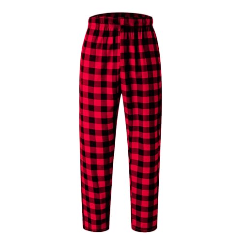 Men's Pajama Pants Plaid Print Lounge Warm Sleepwear Pants Lightweight Straight Leg PJ Bottoms with Pocket2