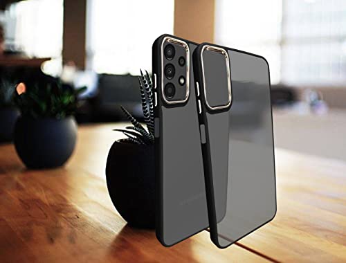 Image of A rtistque Frosted Translucent Back Cover Case for Samsung Galaxy A13 4G | Electroplated Chrome Ring | Raised Camera Edges for Protection | Smooth Sides TPU - Black
