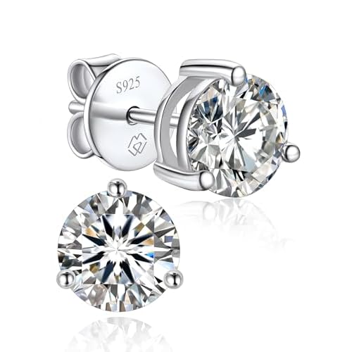 MomentWish Stud Earrings for Women, Moissanite Earrings for Men, 14K Gold/White/Rose Gold Plated 925 Sterling Silver Studs Anniversary Birthday Christmas Gift for Wife Mom Girlfriend 0.6 Car