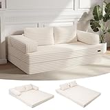 MeMoreCool Schlafsofa Cord, Klappbares Bequemes Bodensofa mit schlaffunktion, Boneless Couch mit Kissen für Schlafzimmer, Wohnzimmer und kleine Räume, 3-in-1 Compressed Sofa Bed, Beige