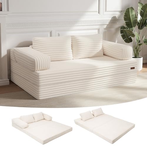 Colchón plegable beige convertible en sofá para sala de estar 2