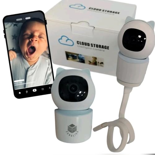babyphone Camera Baby-WiFi/Bluetooth avec Support, Application Smartphone, iOS, Vision de Nuit (IR), Capteur de Mouvements/Pleurs, Température/Humidité, Voix Bidirectionnelle, Berceuses- SD/Cloud.
