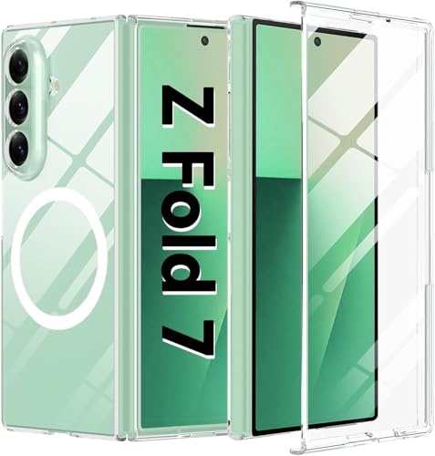Image of Magnetic Case Plastic for Samsung Galaxy Z Fold 7 5G Compatible with MagSafe, Shockproof Phone Bumper Cover, Anti-Scratch Clear Back (White Clear)