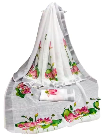 White Lotus Digital Print_11_$1White Lotus Digital Print_Stylish Digital Printed Cotton Linen Saree-picture-48