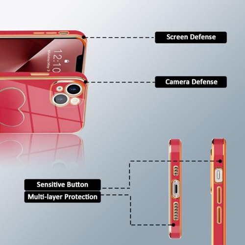 Sutpstmt Cute Case for iPhone 16 Pro Max 6.9'', Red Soft Plating TPU Shockproof Protective Cover with Stand, Luxury Bumper Love Heart Holder Kickstand Phone Case for Girls Women by Sutpstmt - Image 6
