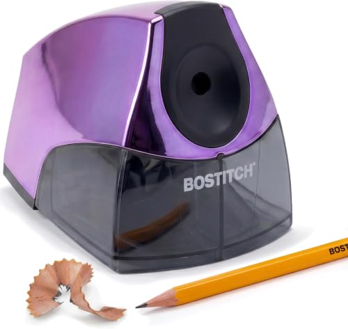 Image of Bostitch Office Electric Pencil Sharpener for Classroom & Desk Use, Heavy-Duty Stall-Free Motor, High-Capacity Shavings Tray, Metallic Purple (Pack of 6)