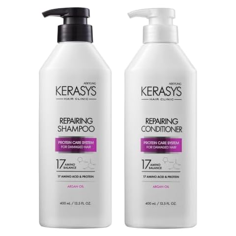 Kerasys Hair Clinic Protein Care System for Damaged Hair Argan Oil REPAIRING 13.5 fl oz / 400 ml (Shampoo + Conditioner Set) Cover