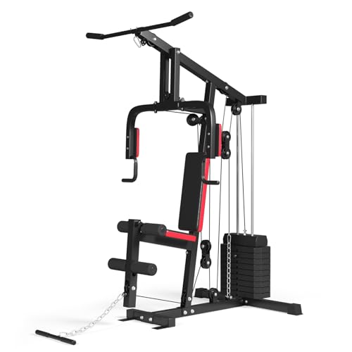 Costway Multifunction Home Gym Station, Indoor Strength Training Fitness Machine w/45 kg Weight Stack, Ergonomic Gym Equipment w/Pulley, Arm & Leg Developer for Total Body Training