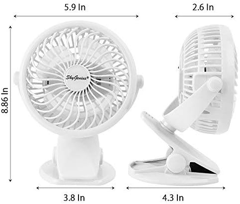 Miniatura 4 de SkyGenius Mini ventilador de mesa en clip operado por batería, Blanco