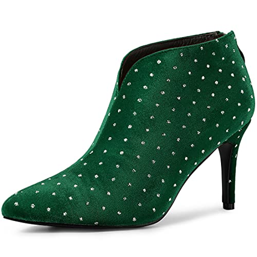Allegra K Women s V Shaped Cutout Pointed Toe Stiletto Heel Green Ankle Boots 10 M US