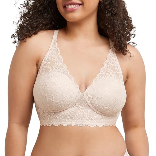 Maidenform Women's Pure Comfort Wireless Lace Longline Bralette, Lightly Lined Convertible Bra