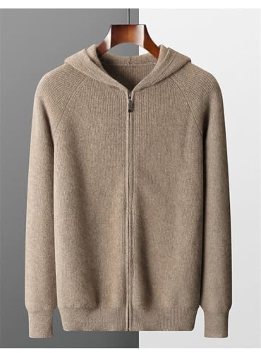 Men's 100 Percent Wool Hooded Sweater Long Sleeves Thick Knitted Cardigan Zipper Casual Warm Jumper3