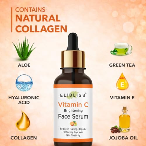 Image of Elibliss Vitamin C Face Serum | Brightening Serum for Dark Spots, Dull Skin & Uneven Skin Tone | Helps Repair Skin, Improve Elasticity & Hydration | Daily Use for Men & Women 30ml x 2