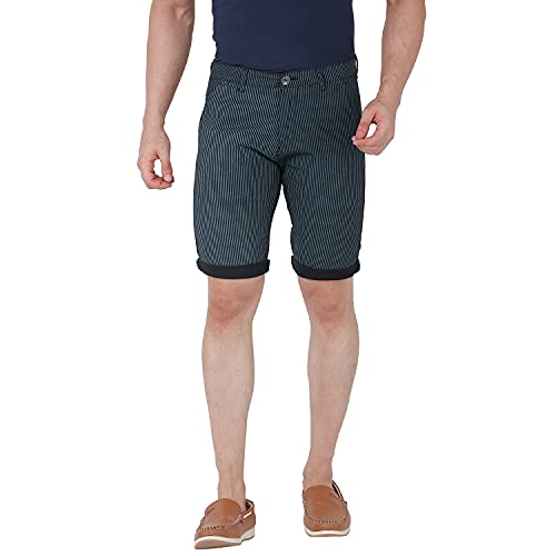 Image of BEEVEE Mens Navy & Blue Striped Linen Fixed Waist 3 /4th.