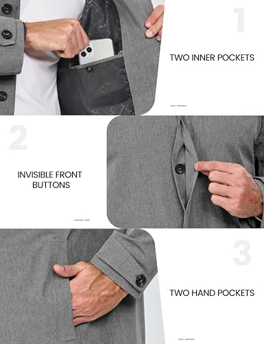 Image of Little Donkey Andy Men's Waterproof Mid-Length Trench Coat, Lightweight Long Rain Coat, Single Breasted Overcoat