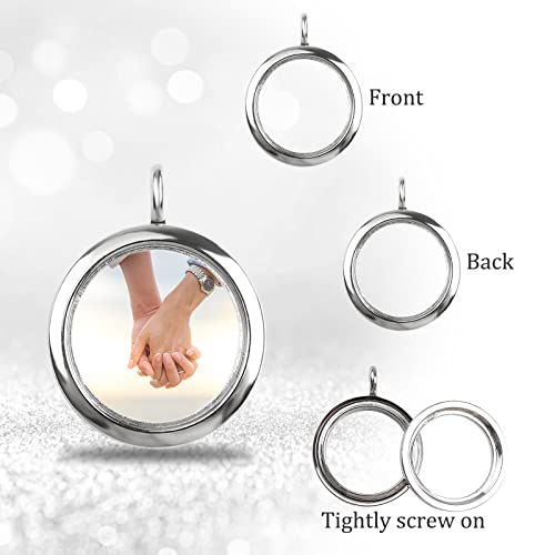 WANDIC Glossy Photo Charms, 4 pieces silver Round Memory Locket Pendant Bridal Wedding Bouquet Charms for Photo or Decoration 30mm - Image 3