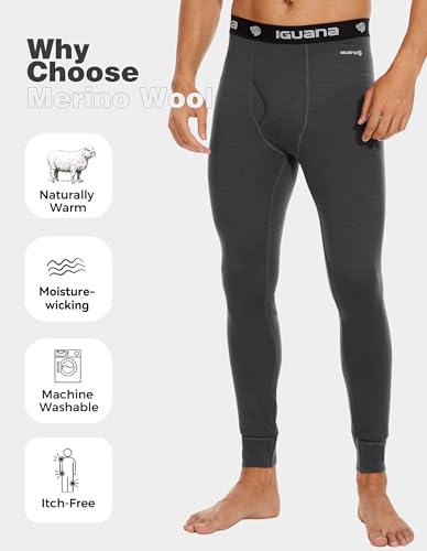 Iguana Mens 100% Merino Wool Base Layer Pants for Ski Lightweight Thermal Underwear Bottom2