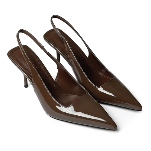 iiimmu Minimalist Heels for Women 3.5 Inch Stiletto Slingback Pumps, Faux Patent