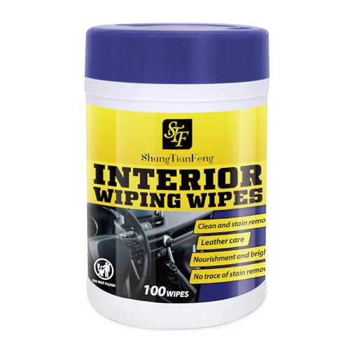 Car Interior Cleaning Wipes (100 Count) - Instantly Remove Dust, Grime & Fingerprints from Vinyl, Leather, Plastic Surfaces | Restore Shine & Protect Dashboards | No Rinse Needed, Ready to Use
