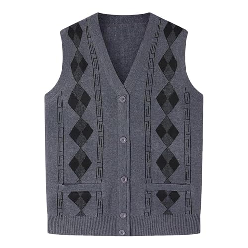 Cambkatl Men's Argyle Sweater Vest Button V Neck Cardigans Casual Sleeveless Knitted 2025 Fall Jumper Tops