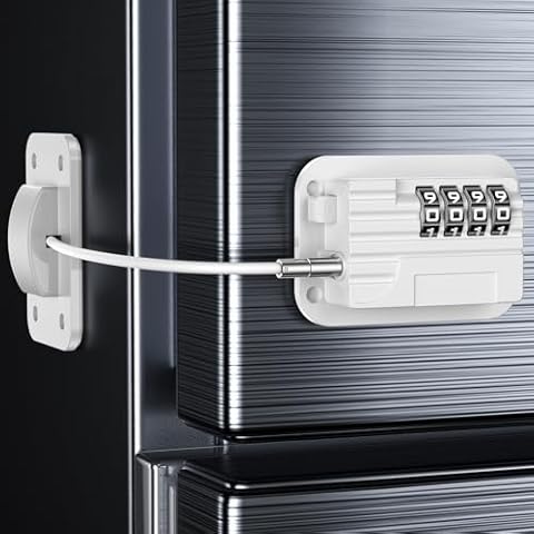 Refrigerator Lock with 4 Code Password for Kids, Toddlers and Adults, Child Proof Fridge Lock for Kitchen Freezer Door, Cabinets, Air Oven Air Fryer and Drawers Windows-with Adhesive No Tools Need Cover
