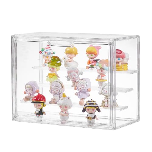 Image of 3 Tiers Clear Acrylic Display Case, Plastic Storage Bins with 2 Adjustable Divider and Magnetic Door,Stackable Display Box for Figures Showcase (XLarge -with 3 partition plate-1pack)