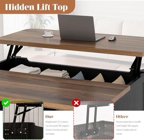 Decofy Lift Top Coffee Table with Storage Adjustable Shelves & Sliding Door - Image 4