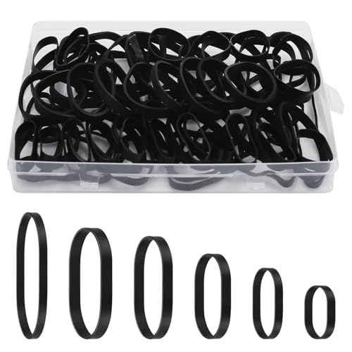 GTNCE 120 Stück Gummibänder Schwarz, Taktischen Gummiringe Breit, Elastische Haushaltsgummi Wiederverwendbar für Büro, Zuhause, Industrie, Camping, Survival, 6 Größen (2,5/3/5/6/8/12cm)