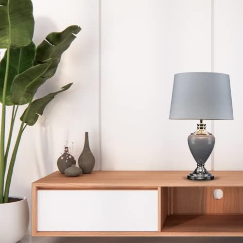 Lighting Supermarket Hepburn Large Ceramic Table Lamp with Matching Shade - Modern Grey & Silver