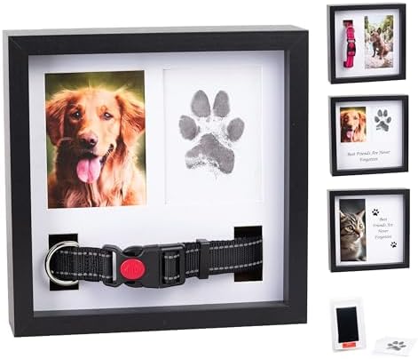 OtterPets Gedenkbilderrahmen für Hunde, 4 anpassbare Felder, 22,9 x 22,9 cm, Pfotenabdruck-Set für Hunde, Gedenkgeschenk bei Hundeverlust, Andenken-Set für Pfotenabdrücke