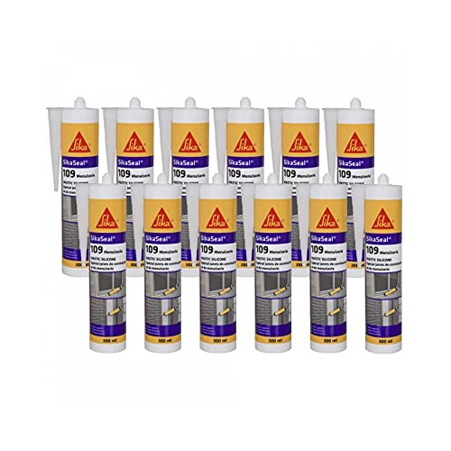 Paquete de 12 masillas de silicona SIKA Sikaseal 109 Carpintería - PVC blanco - 300ml