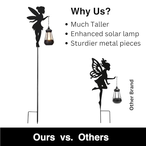 XYRIS Fairy Garden Accessories Lawn Ornaments 1 Pair - Solar Fairy Lights Outdoor Decorations, Metal Garden Stakes Decorative Figurines for Yard Decor, Patio (Type B Warm Lighting)