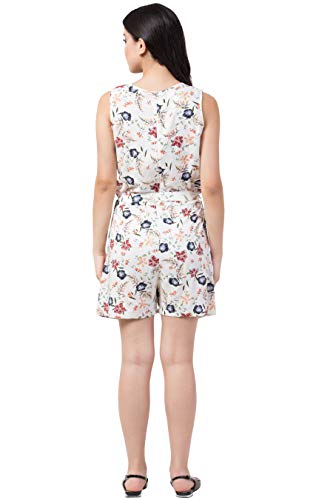 Image of PALOMI Women's Knee Length Rayon Sleeveless Short Jumpsuit with Belt and Pockets