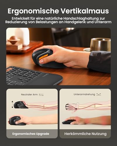 ProtoArc EM11 NL Ergonomische Vertikale Maus, MINI Kabellos Aufladbar Mouse mit 3 Gerät (2*Bluetooth+USB), Vertikal Funkmaus für Computer, iPad, Mac, Windows - Schwarz 4