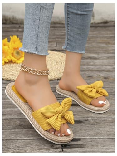 Image of GORGLITTER Women's Bow Flat Sandals Open Toe Slip On Slide Slipper Shoes | Sandals Women Comfortable, Dressy Sandal Women, Y2k Shoes, Dress Slippers for Women, Flats