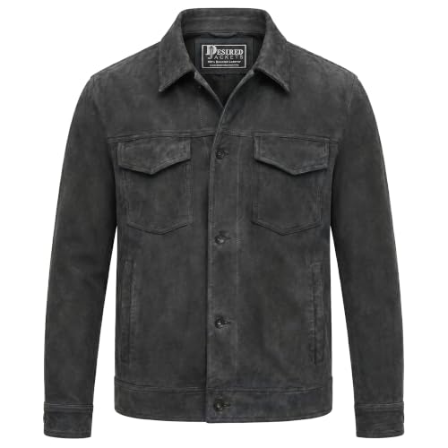 Image of Men's Suede Leather Jacket Real Lambskin Suede Casual Leather Jackets For Men Suede Trucker Coat for Mens