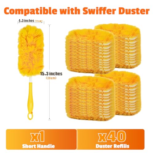 Image of 40-Pack Duster Refills Compatible for Swiffer Duster Refills, 360 Disposable Heavy Duster Dry Cleaning Cloth with 1 Short Handle, Multi-Surface Cleaning Kit for Blinds Bookshelf Ceiling Fans