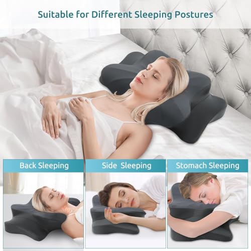 Image of DONAMA Cervical Pillow for Neck Pain, Ergonomic Memory Foam Contour Pillow | Dual-Height Adjustable, Cooling Hypoallergenic Cover, Odorless,CertiPUR-US, Side /Back /Stomach Sleepers,OEKO-TEX Certified