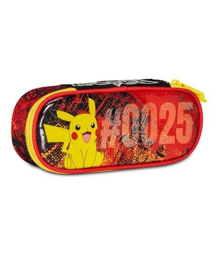 Seven Porte-stylo scolaire ROUND PLUS – POKEMON – PIKACHU – Jaune Rouge – Trousse d'école monozip avec organisateur intérieur, passants élastiques...