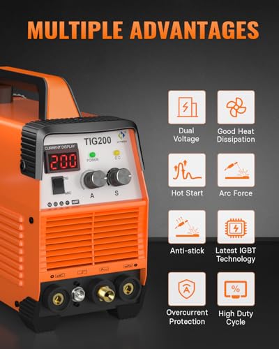 HITBOX TIG Welder 200A, 240V HF TIG/MMA 2-in-1 Welding Machine, Digital Display, 80% Duty Cycle, Welds Carbon Steel, Iron, Stainless Steel, with TIG Torch & MMA Kit (TIG200) 4 HITBOX TIG Welder 200A, 240V HF TIG/MMA 2-in-1 Welding Machine, Digital Display, 80% Duty Cycle, Welds Carbon Steel, Iron, Stainless Steel, with TIG Torch & MMA Kit (TIG200) - Image 4