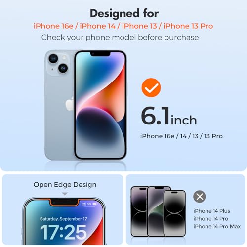 Image of UNBREAKcable 2-Pack Screen Protector for iPhone 16e /14 /13 /13 Pro | Tempered Glass, Military Grade Shatterproof, 9H+ Hardness, 99.99% HD, Bubble-Free, Easy Install, for iPhone 16e /14 /13 /13 Pro